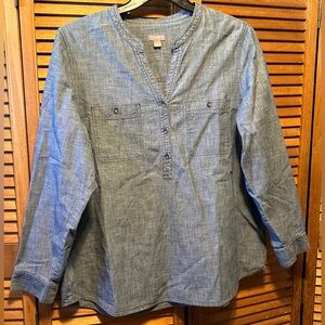 J. Jill Blue Chambray Half Button Down Front Shirt